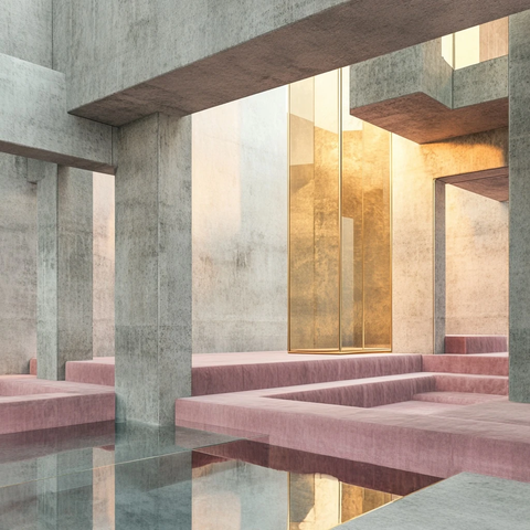 混凝土结构与粉色绒布