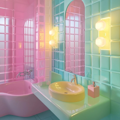 彩色玻璃砖浴室复古瓷砖