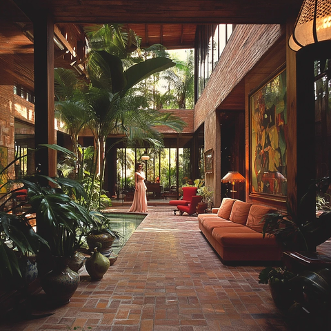 砖地木墙花园池塘复古家居