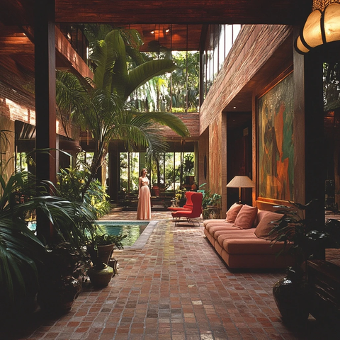 砖地禅意室内热带花园