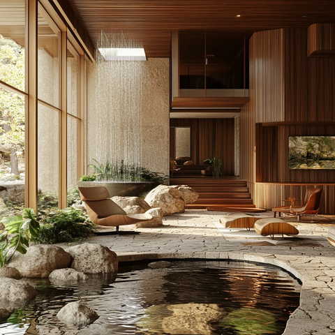 水景石材木质家具空间