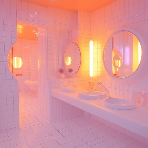 白瓷砖浴室带彩色灯光