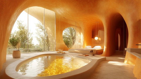 柔和曲线套房与金色泳池