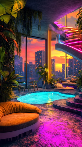 玻璃屋顶泳池休闲区