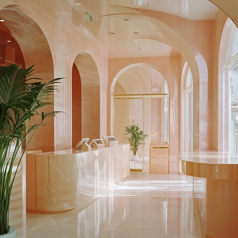 粉色内饰商店植物设计