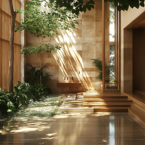 木质大厅自然光透窗