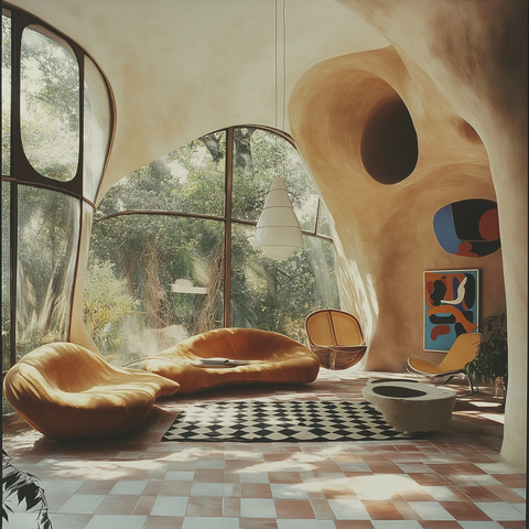 曲线墙有机客厅配色简约