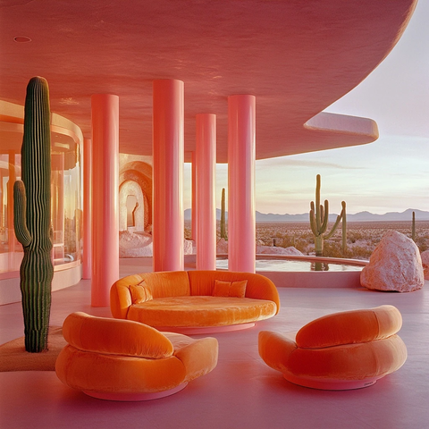 未来客厅粉柱绿植水景