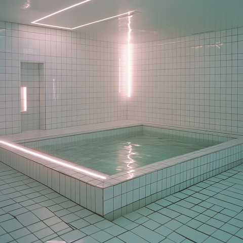 白色瓷砖泳池房间低透明水