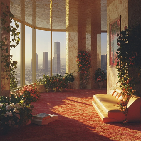 红桃地毯与窗台花卉