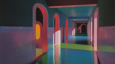 半透明墙体与彩色雾流