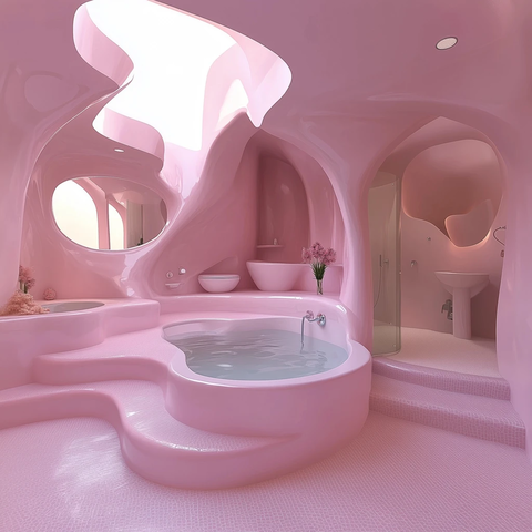粉色泡泡浴室柔和曲线设计