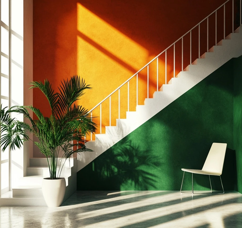 几何楼梯与绿色植物空间