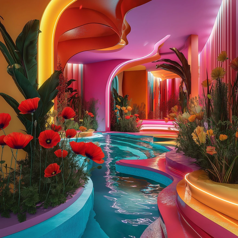 彩色花朵水池曲面设计