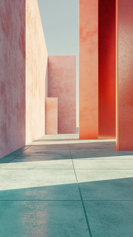 金属色调广场与薄荷绿地面