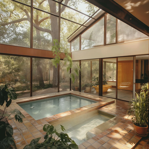 温室泳池中世纪住宅
