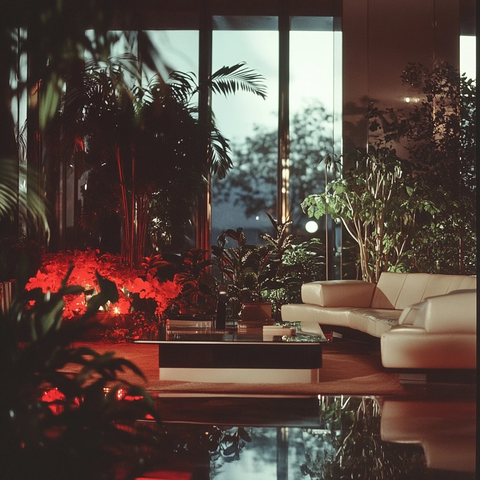 夜晚植物灯光室内