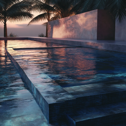 蓝池碧水黑白棕榈奢华景