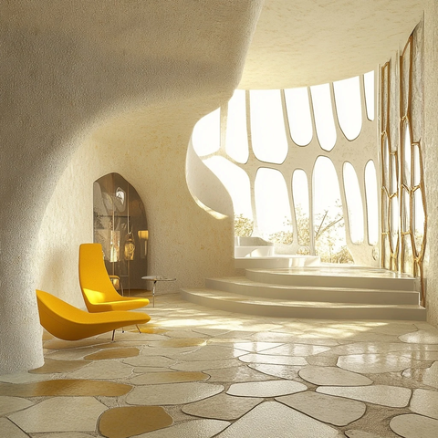 石质地板白黄墙壁大窗设计