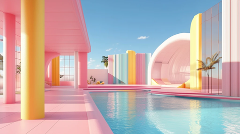 粉色黄色泳池