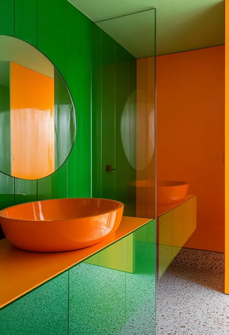 橙绿简约卫生间设计