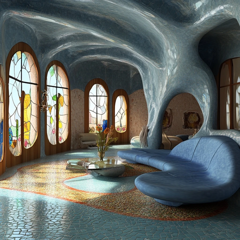 蓝色调高迪风格客厅设计