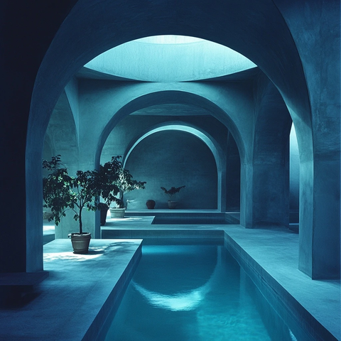 方形水池墙角盆栽