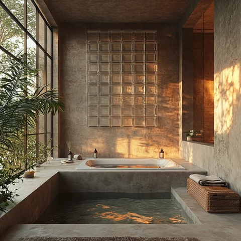 玻璃窗浴缸黄昏光影