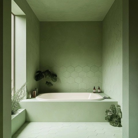 浴室绿墙瓷砖