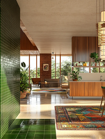 绿色棕色开放式中世纪房屋