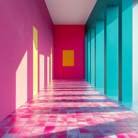 粉色蓝调空房间