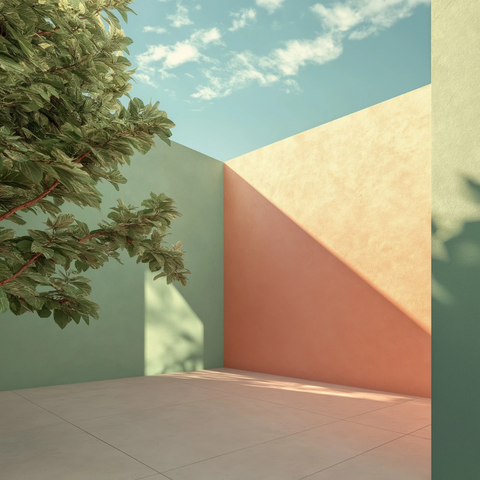 阳光透射桃绿墙面