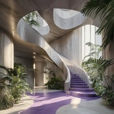 螺旋楼梯与热带植物内饰