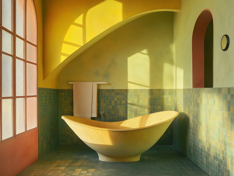 浴室瓷砖木材日落光