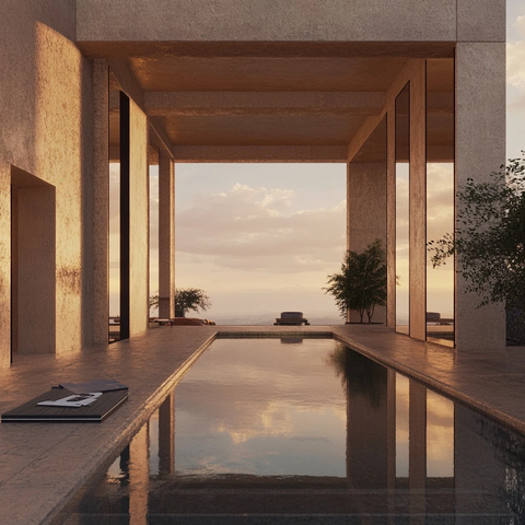 镜面反射落日的高地泳池别墅