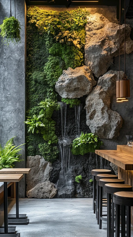 石墙绿植瀑布咖啡馆