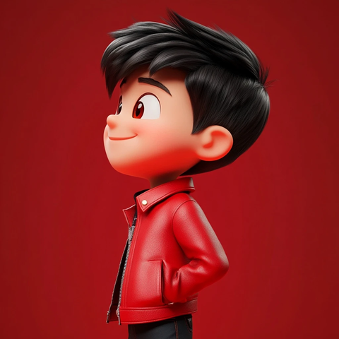 红夹克男孩微笑侧影