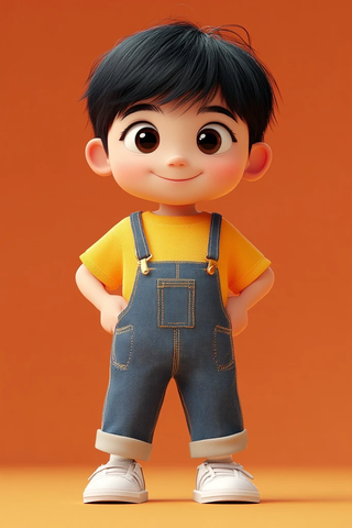 男孩黄衣黑发微笑全身照