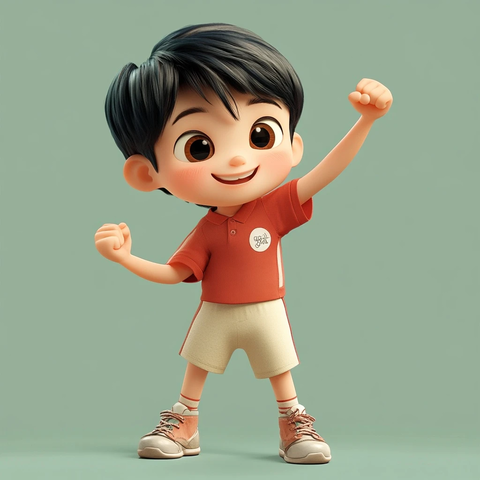 男孩半身运动单臂挥动