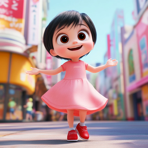 岁女孩穿粉裙红鞋站立