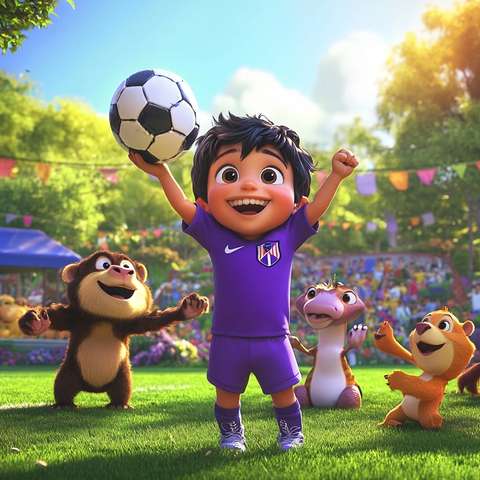 小男孩足球场胜利时刻