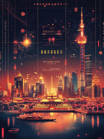 灯火辉煌的城市夜景与高楼大厦相映成趣