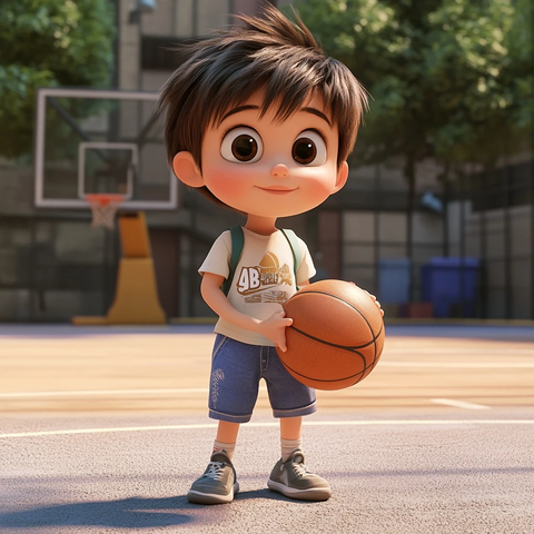 小男孩篮球场准备投篮