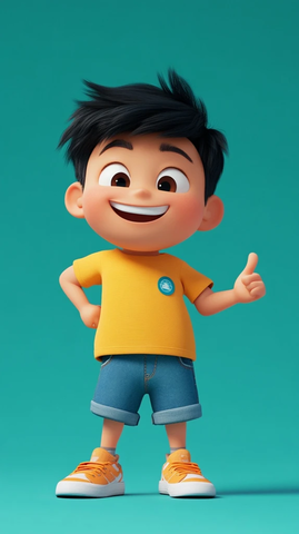 调皮男孩黄色恤牛仔短裤