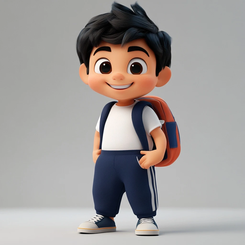 男孩背书包微笑卡通形象