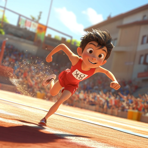 男孩接力赛冲刺红衣