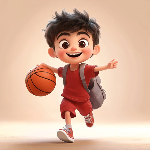 男孩篮球鞋背包奔跑