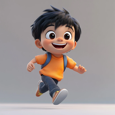 黑发男孩跑步场景