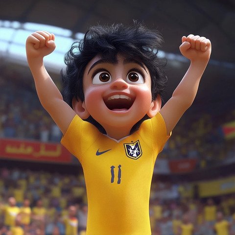 男孩庆祝胜利穿着黄色球衣