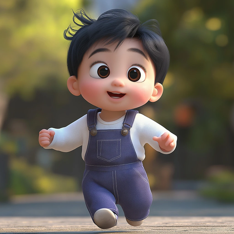 亚洲宝宝穿紫色背带裤